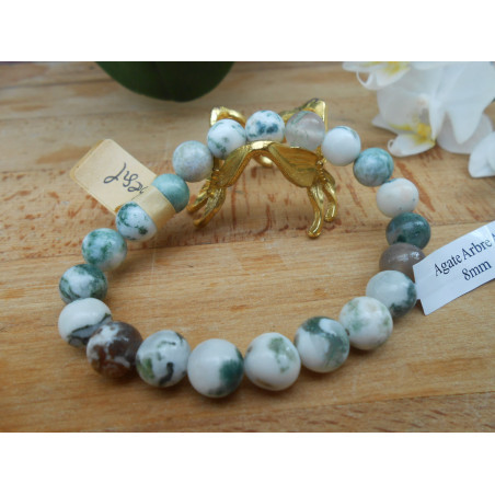 BRACELET BOULE 08MM AGATE ARBRE