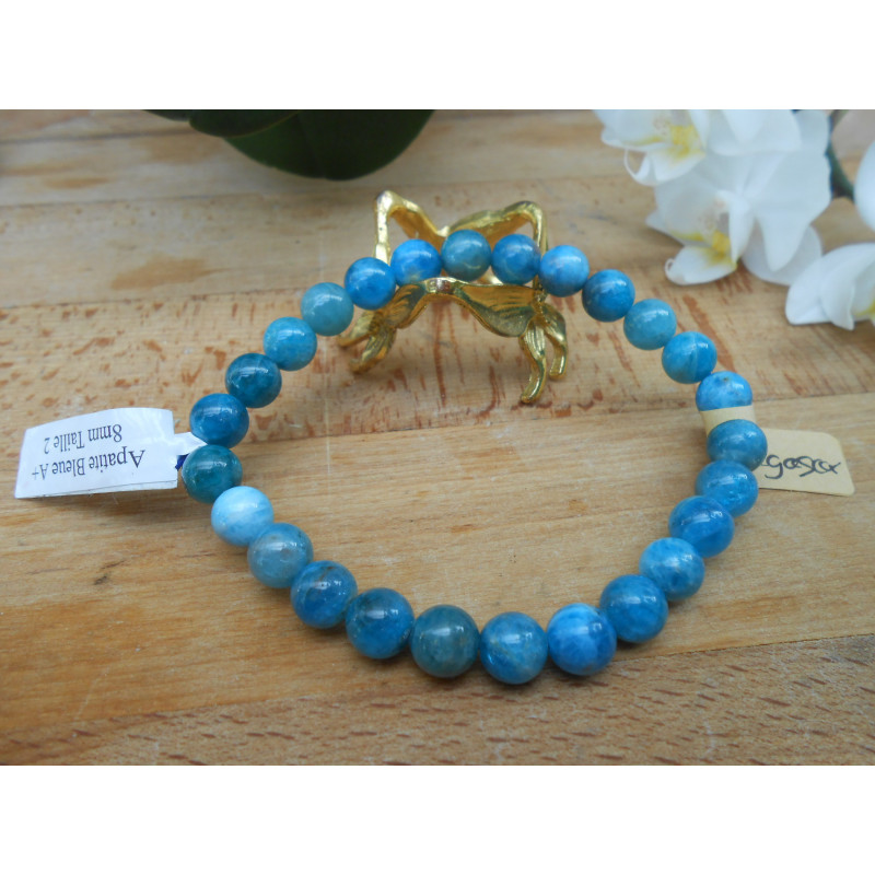 BRACELET BOULE 08MM APATITE BLEUE BRACELET BOULE 08MM APATITE BLEUE