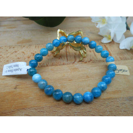 BRACELET BOULE 08MM APATITE BLEUE