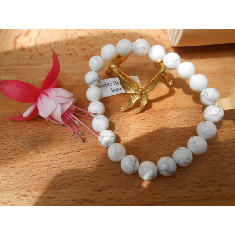 BRACELET BOULE 08MM HOWLITE BLANCHE