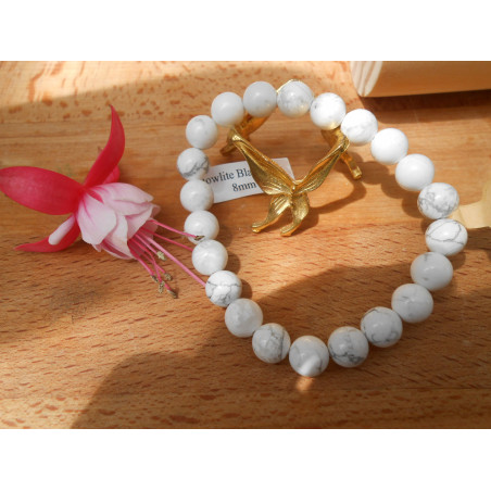 BRACELET BOULE 08MM HOWLITE BLANCHE