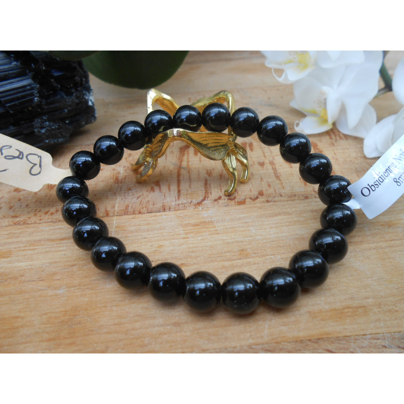 BRACELET BOULE 08MM OBSIDIENNE NOIRE BRACELET BOULE 08MM OBSIDIENNE NOIRE