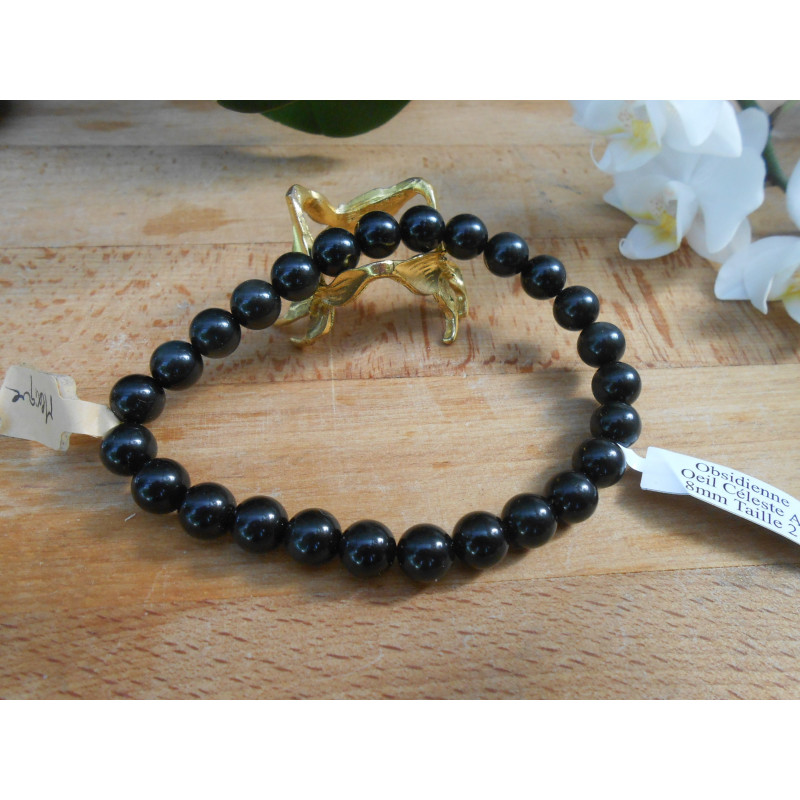 BRACELET BOULE 08MM OBSIDIENNE OEIL CÉLESTE BRACELET BOULE 08MM OBSIDIENNE OEIL CÉLESTE